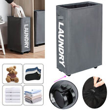 45L Laundry Basket Rolling Slim On Wheels Foldable Waterproof Washing Bin Hamper
