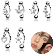 Curved Barbell Eyebrow Bar CZ Gem Daith Rook Flower Heart Cross Piercing 8mm 16g