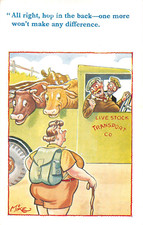 POSTCARD  COMIC FAT LADY HITCH HIKER  CATTLE LORRY