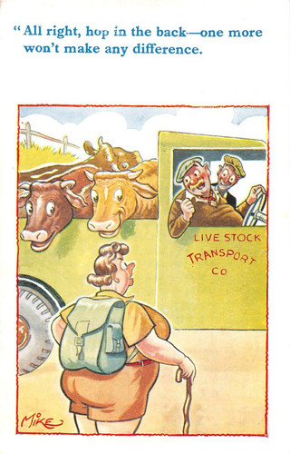 Postcard comic fat - lady, hitch
