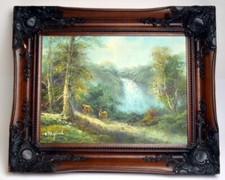 R. Danford Waterfall Woodland Landscape Oil Painting on Canvas - Signed