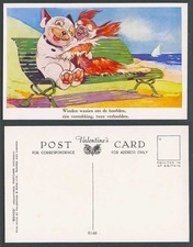 BONZO DOG GE Studdy Old Postcard Dogs Lovers Hugging on Bench Beach Seaside 5140