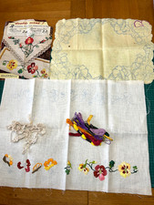 2 Vintage Cloths to Embroider + Threads - Cutwork & Chairback - Started - No 5