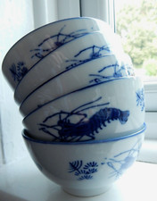 1 Vtg Rice Miso Bowl Chinese BLUE SHRIMP SEAWEED Ceramic Jingdezhen 11cm 3 LEFT