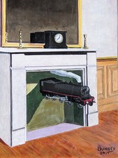 Original oil painting copy of René Magritte Time Transfixed signed by Buncey '17