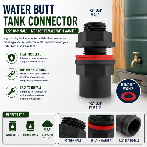 Water butt tank connector - butt, 1/2"