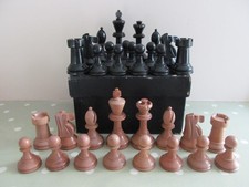 VINTAGE WOODEN WEIGHTED CHESS SET GEORGE H WHEATON STAUNTON KING 93mm - COMPLETE