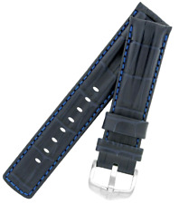 Hirsch PROFESSIONAL Embossed Leather  double RIDGED Watch Strap  Blue 20 MM
