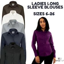 Ladies Womens Long Sleeve Blouses Office Shirts Work Formal Smart Top Size 8-26