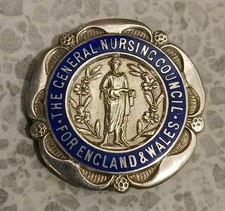 c1929 Named SRN Hallmarked Silver & Enamel General Nursing Council Pin Badge