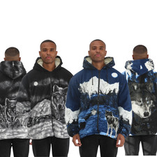 Mens Fleece Hoodie Wolf Design
