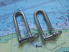 Long D Shackle x 2 Marine Grade Stainless Steel (316) Yachting Sailing Chandlery