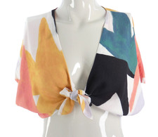Mara Hoffman Blouse Top Crop Multicolour Geometric Knot Tie Front Plunge Neck XS