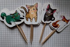 12 X Cats Cupcake Picks Cake Toppers Animal Birthday Party Bag Decorations Dogs