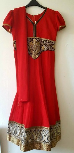 Red indian long churidar dress - indian,