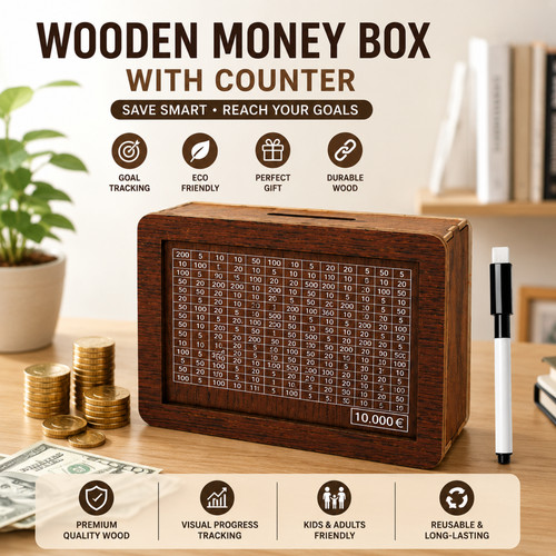 Wooden money box with counter - money,