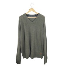 PG Field Men's Green V-Neck Pullover Wool Jumper Size XL - Oversized