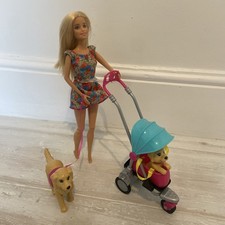 Barbie Strollin Pups Doll Playset Dog Stroller Walking Taffy Dog and Puppy