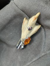 Antique Scottish Grouse Foot Kilt Pin With Amber/citrine Stone