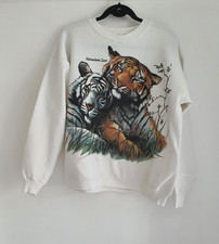 Vintage Big Cats Tiger Jumper Sweater Pullover Cotton, UK Size L Houston Zoo