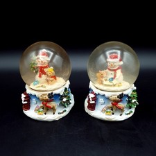 Snowman snowglobes Christmas white flakes squirrel bear reindeer H9cm two globes