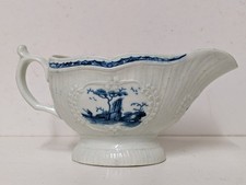 1st Period Worcester Porcelain Blue & White Little Fisherman Pattern Sauce Boat