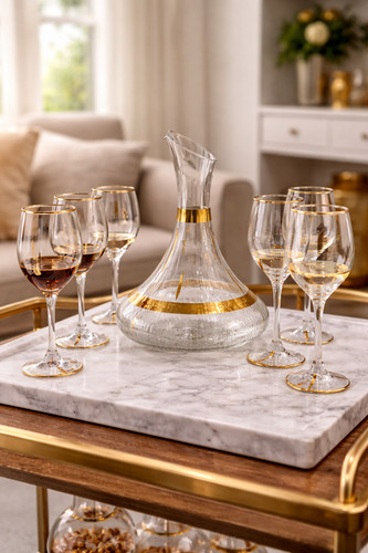 7pc glass wine set gold - 7pc,