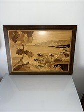 Vintage Italian Marquetry Wall Artwork Coastal Scene From Sorrento, Italy 15x11.
