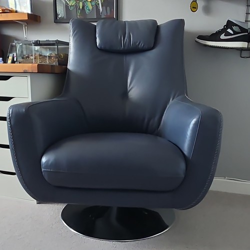 Blue leather swivel - leather, accent