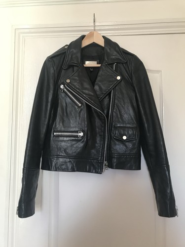Black leather biker jacket - black,
