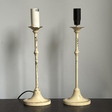 Vintage Distressed Brass Laura Ashley Cream Table Lamps Shabby Chic  