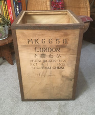 VINTAGE SHANGHAI,CHINA WOOD AND METAL TEA CHEST 60X40.5X40.5cm FAIR COND.