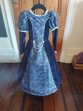Blue Faux Velvet Dressing up Tudor Style costume - dress, cloak girls 5-6