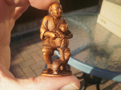 Hand carved wood netsuke - carved, man