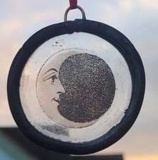 Stained Glass Moon face leaded hanging piece 6 cm crescent moon
