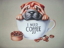 Shar Pei Puppy  Coffee Dog cotton tote shopping bag