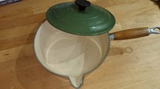 le creuset 20cm green cast iron saucepan with wood handle