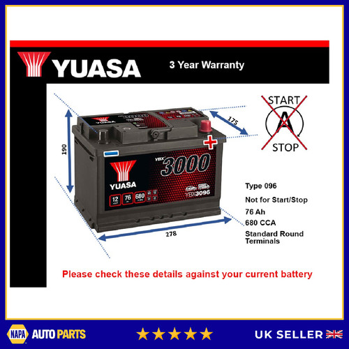 Car battery ybx3096 yuasa - battery, 096