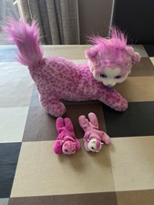 Kitty Surprise KS Pink / Purple Cat / Kitty with 2 Baby Kittens Plush Soft Toy
