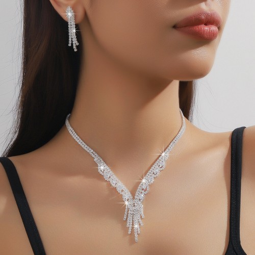 Silver necklace and earring - silver,