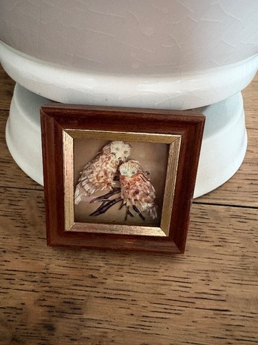 Miniature owl shadow box art - miniature,