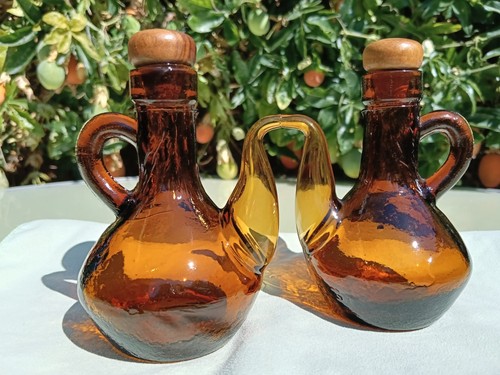 Vintage amber glass oil - amber,