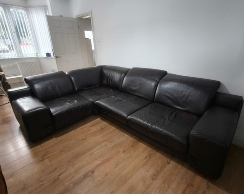 Black leather corner sofa - black,