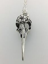 Silver Plated Necklace with 3D Bird Skull Eagle Raven Pendant Flower Pagan Wicca