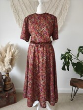 Genuine vintage 80s 90s dress floral shoulder pads midi long Flower Print Retro