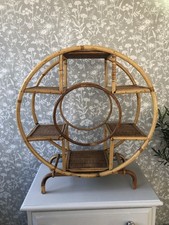 Vintage Bamboo Shelf Rattan Wicker Cane Circular Round Boho Tiki 67cm.