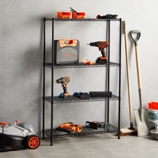 Vonhaus 4 Tier Wire Metal Shelving Unit Black (130 X 80 X 30cm) garage workshop