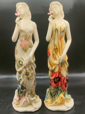Pair of Old Tupton Ware Hand Painted Lady Figurines – 30 cm Floral Dress Designs