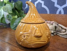 Vintage Pottery Pickled Onion Crying Face Jar with Pot Lid Kitchenalia Retro 70s
