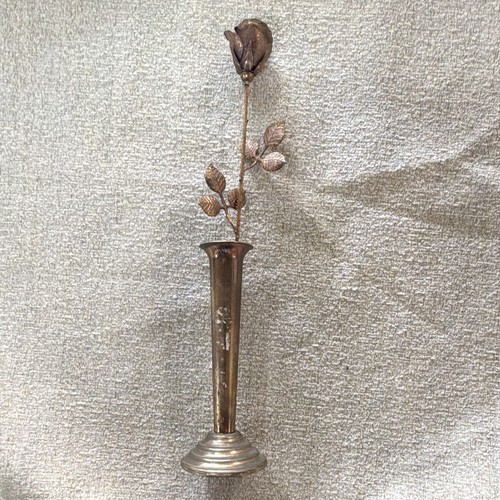 Metal bud vase rose stem - metal, w/